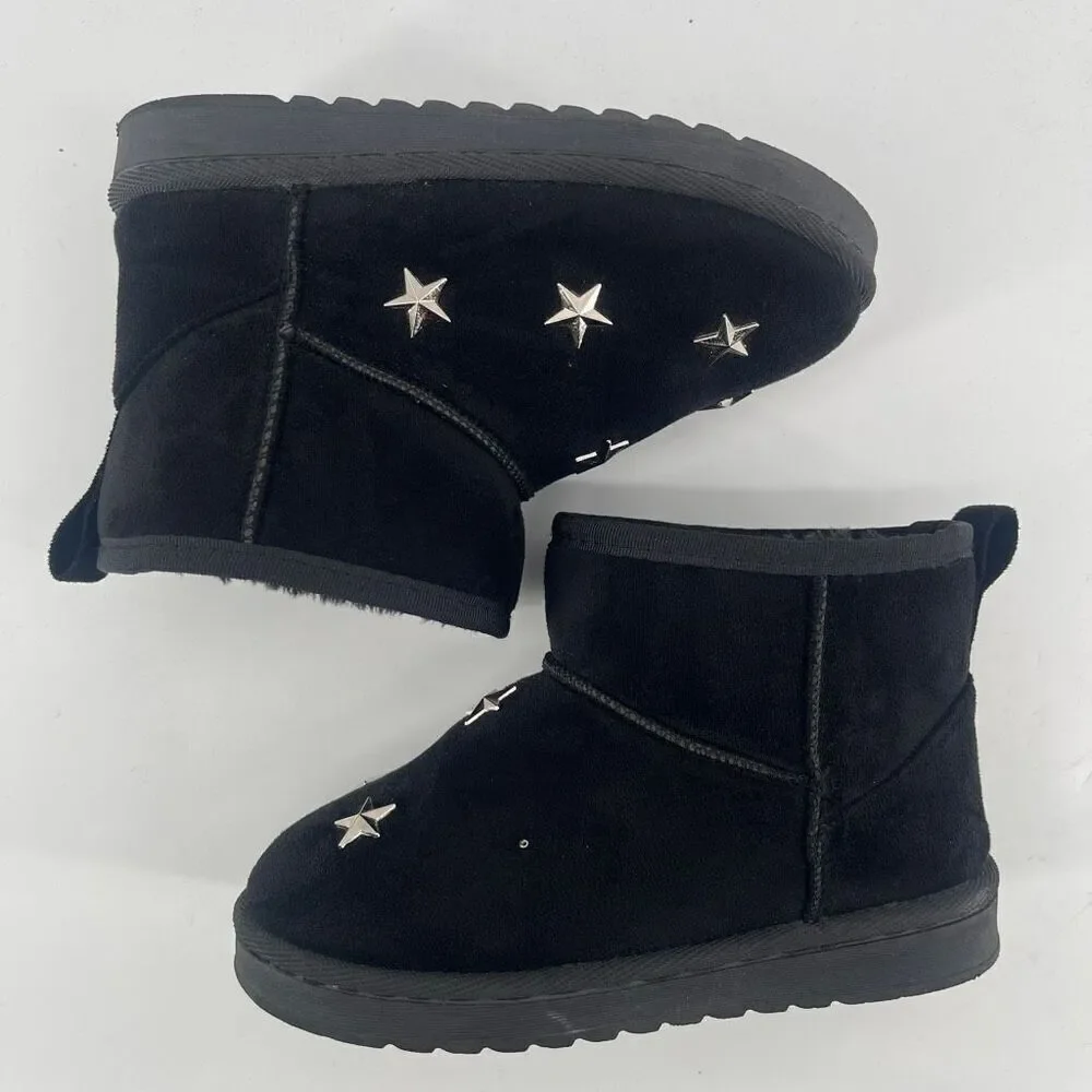 Chulis Girls Black Star Studded Faux Fur Ankle Boots Size 13